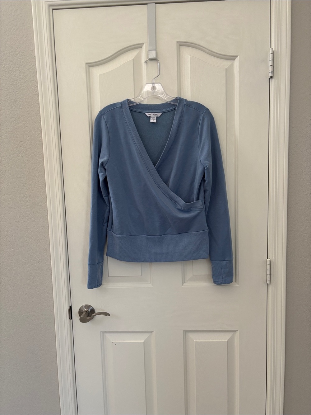 Athleta Blue Super Soft Recharge Wrap Front Top Size Small - Picture 2 of 10